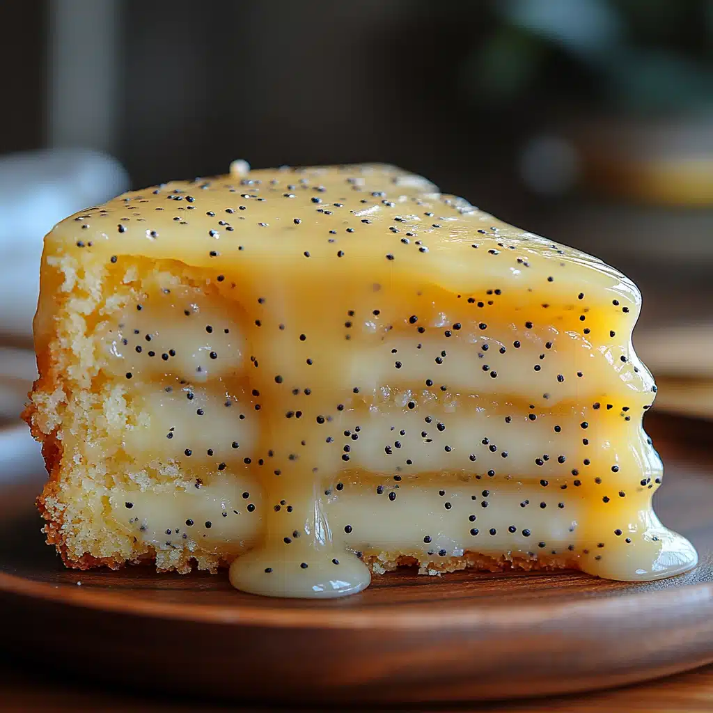 lemon dump cake with poppy seeds served with whipped cream