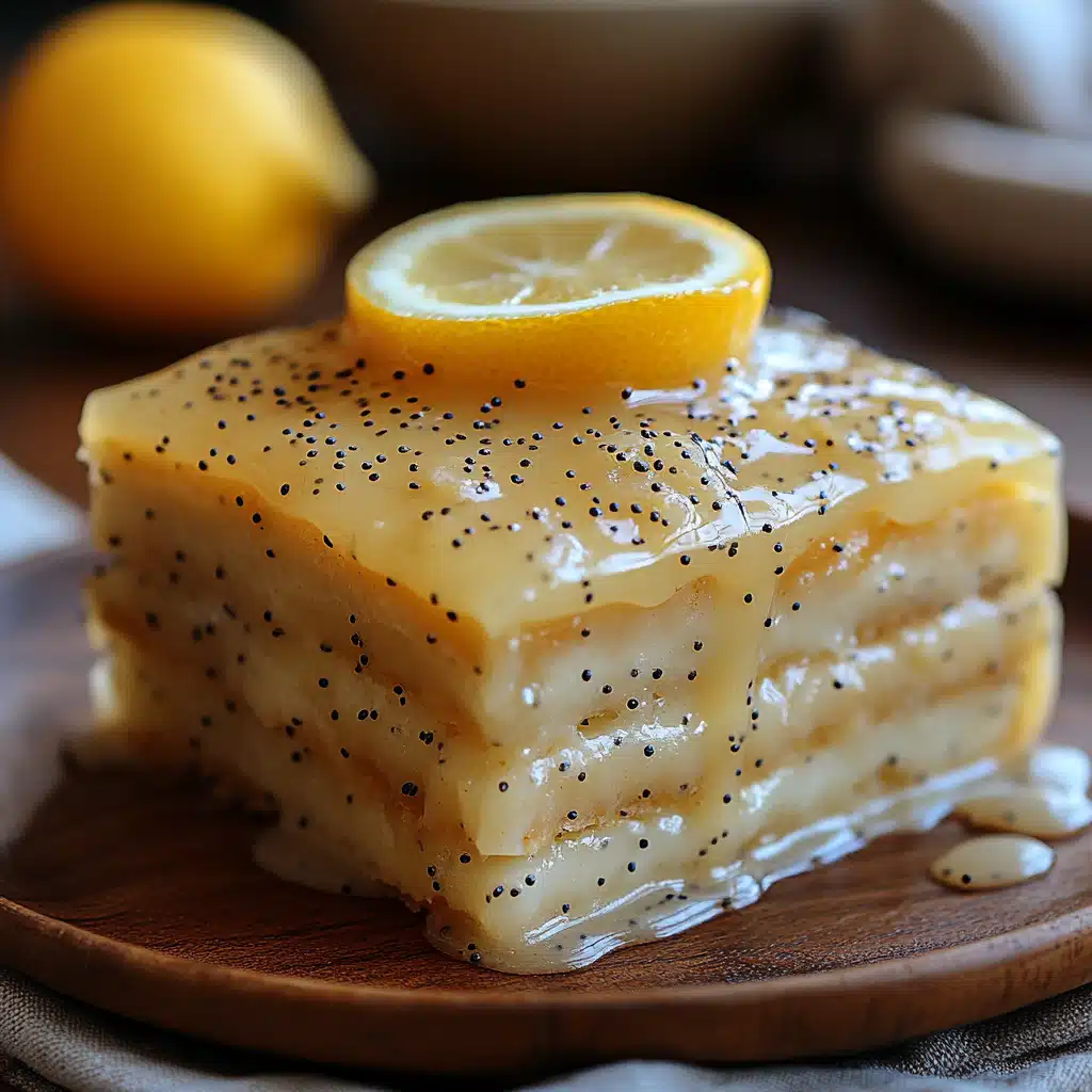 lemon dump cake with poppy seeds topped with ice cream