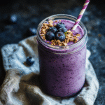 Blueberry muffin smoothie with toppings