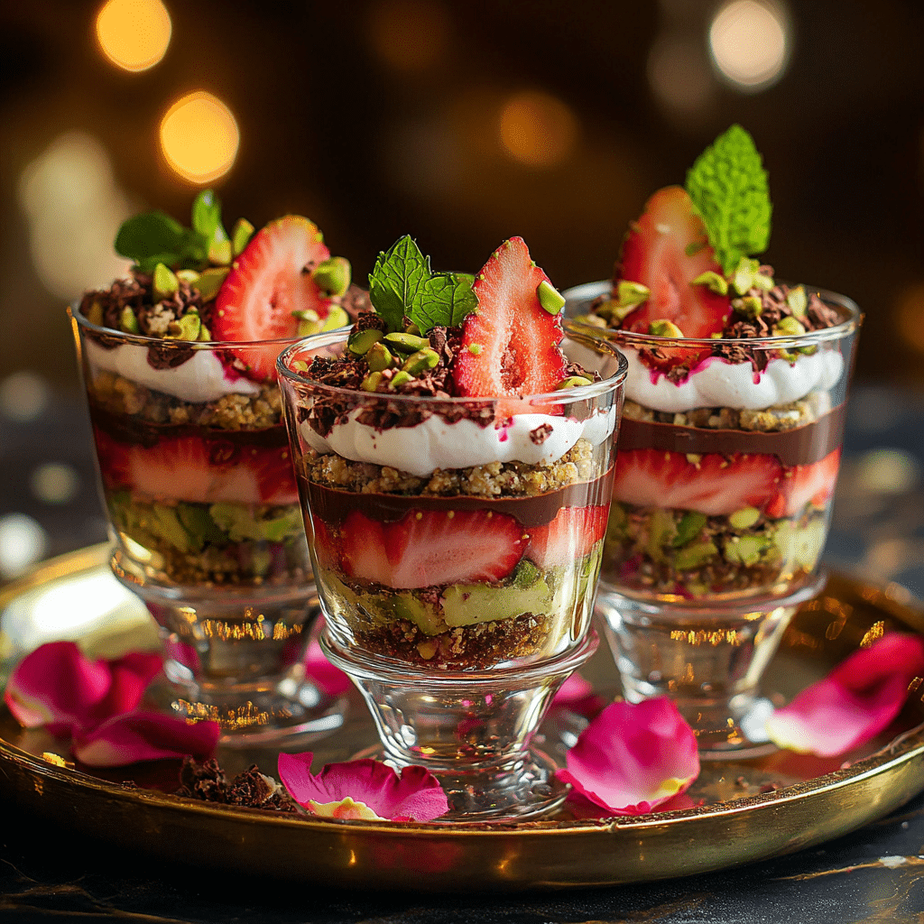 Finished Dubai chocolate strawberry cups ready to serve