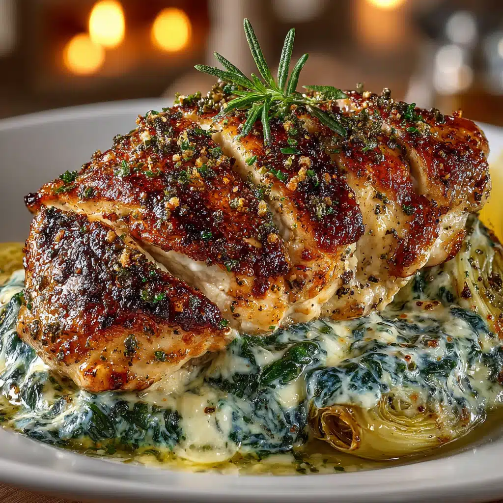 Baked spinach artichoke chicken with golden cheesy topping