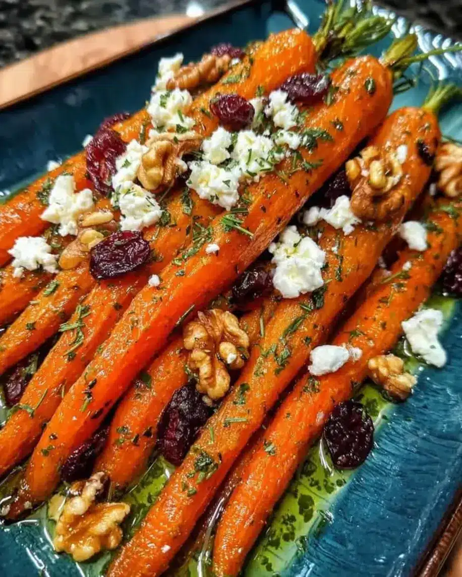 Honey Roasted Carrots with Feta Cranberries Walnuts