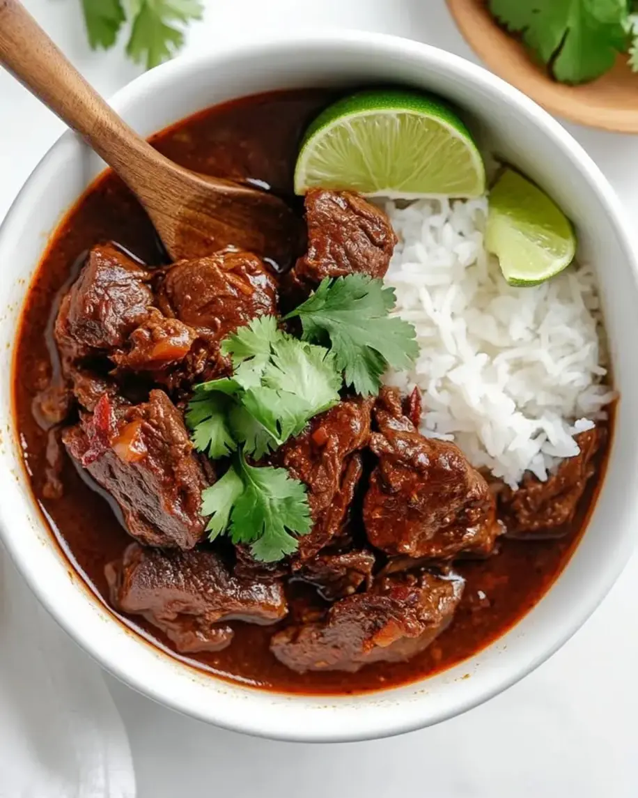 Spicy Red Chili Braised Beef with Cilantro and Onion