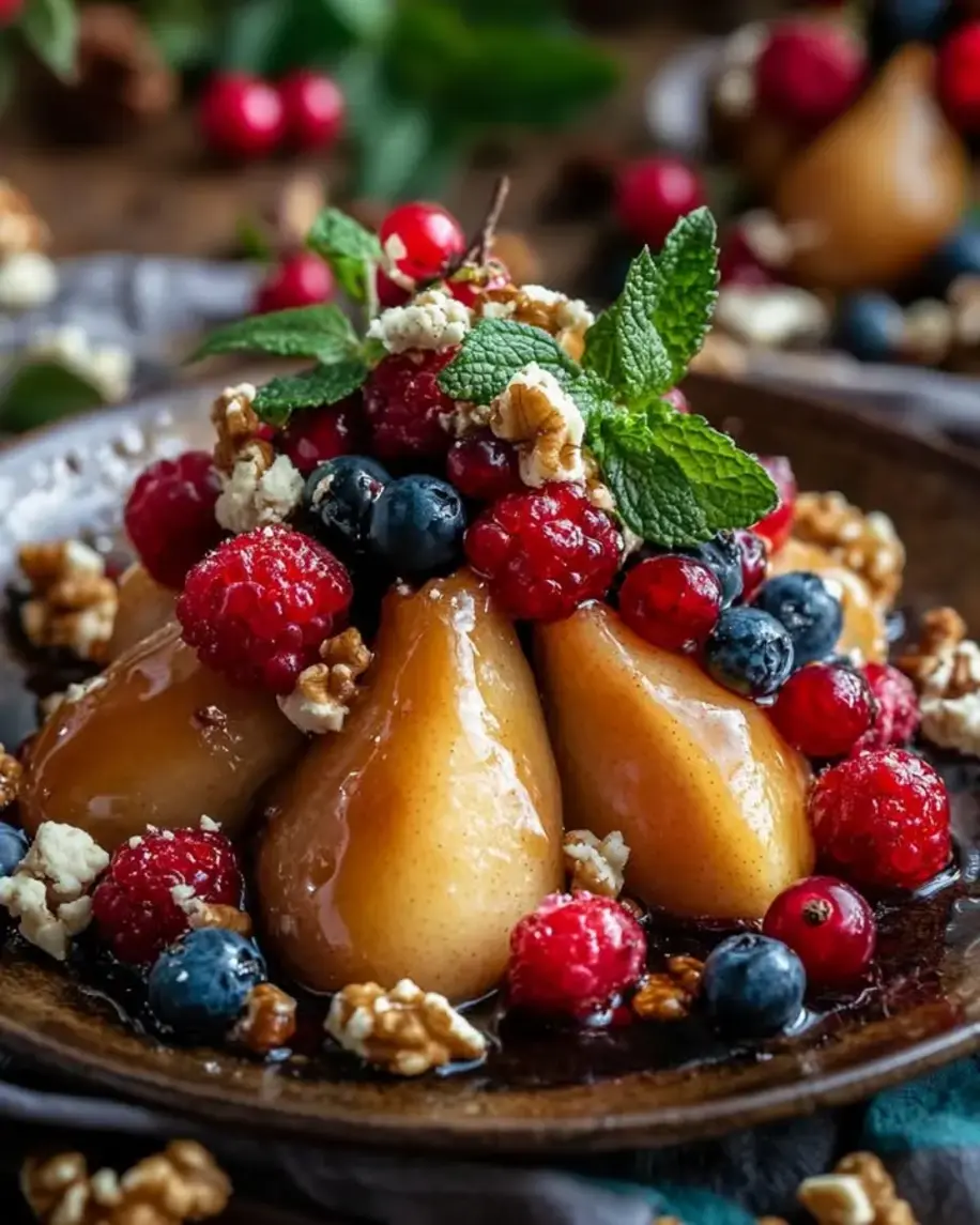 Baked Pears with Berries Honey Walnuts Blue Cheese