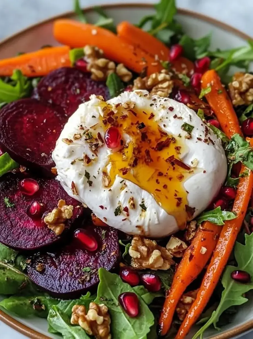Harvest Burrata Salad with Roasted Beets and Maple Glazed Carrots