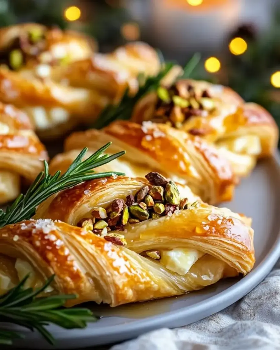 Brie Pistachio Pastry Twists with Honey and Rosemary