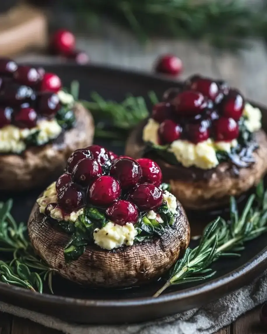 Balsamic Glazed Cranberry Goat Cheese Stuffed Mushrooms with Spinach