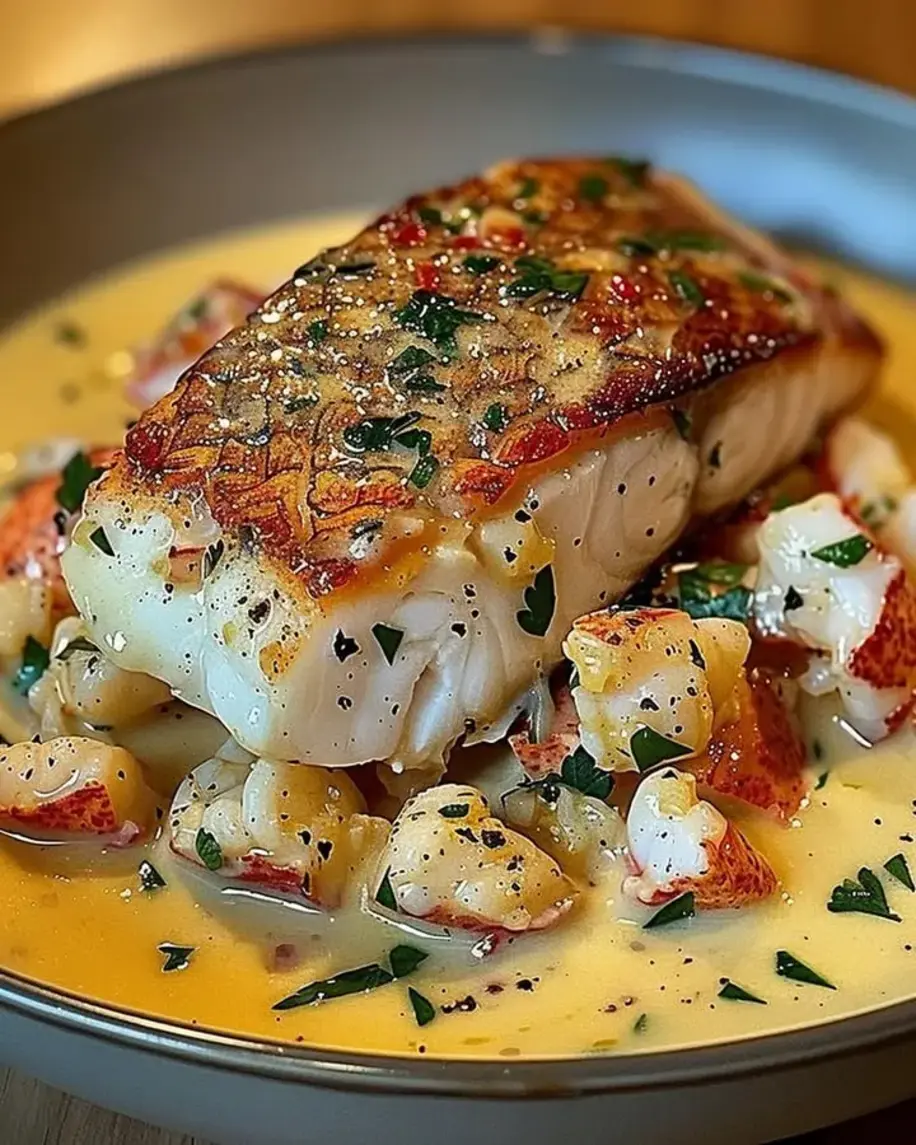 Seared Snapper with Lobster Cream Sauce
