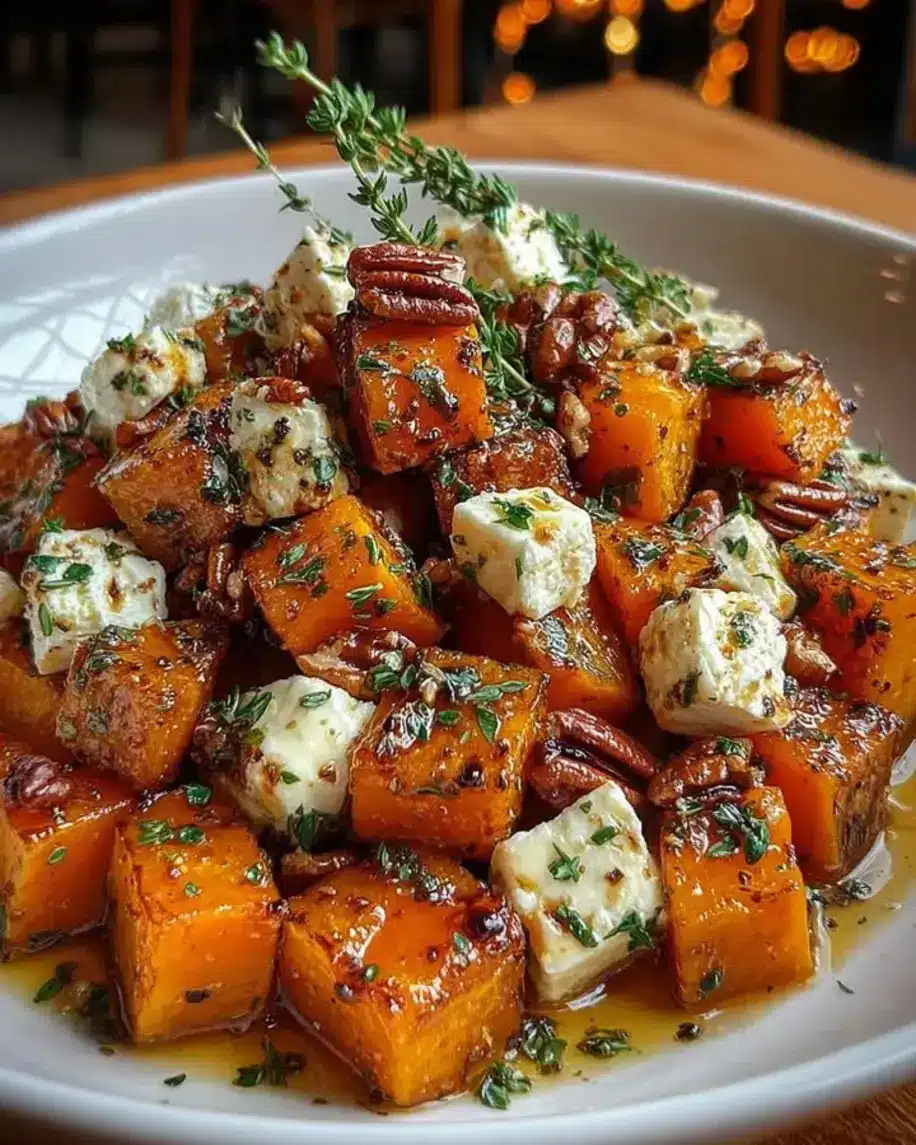 Caramelized Butternut Squash with Brie Hot Honey Pecans