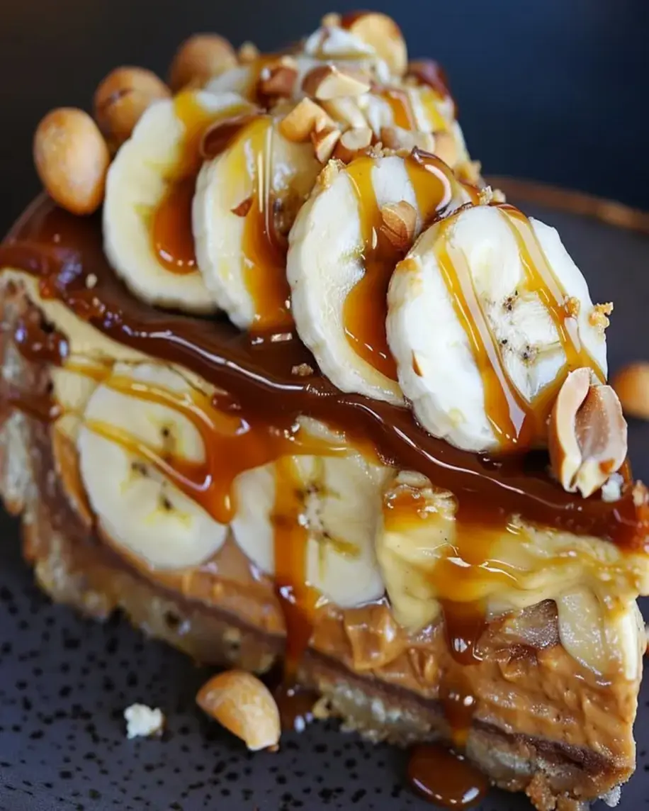 Decadent No Bake Peanut Butter Banana Caramel Cheesecake