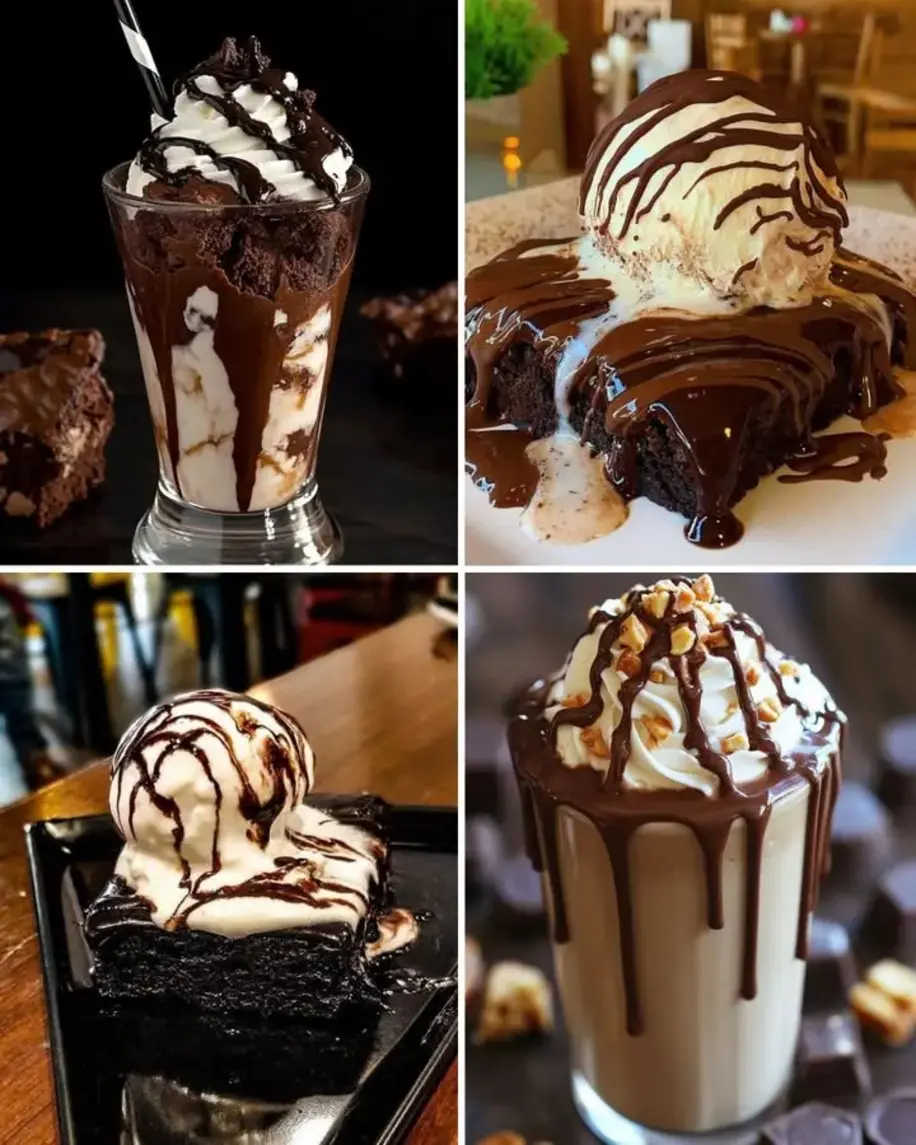 Chocolate brownies ice cream and sundae