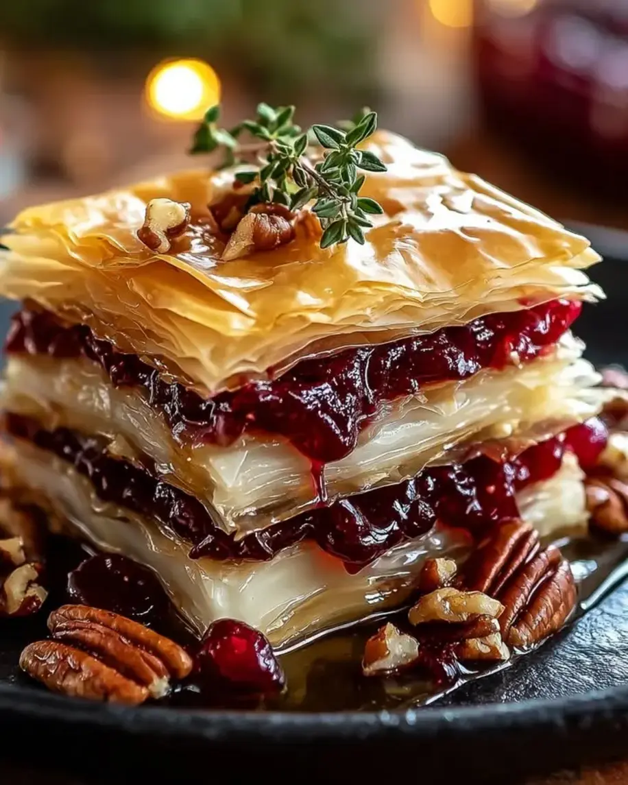 Golden Phyllo Stacks with Brie Cranberry Pecans