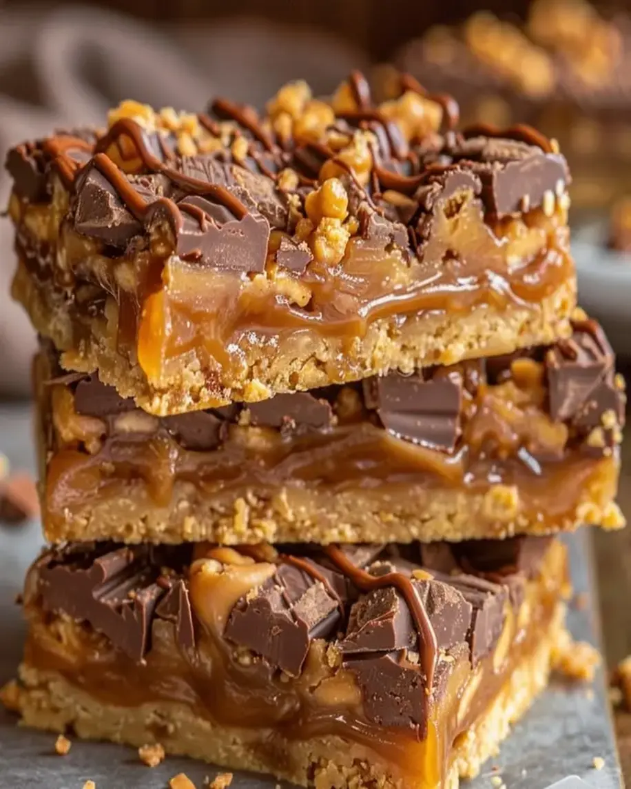 Gooey Caramel Chocolate Crunch Bars