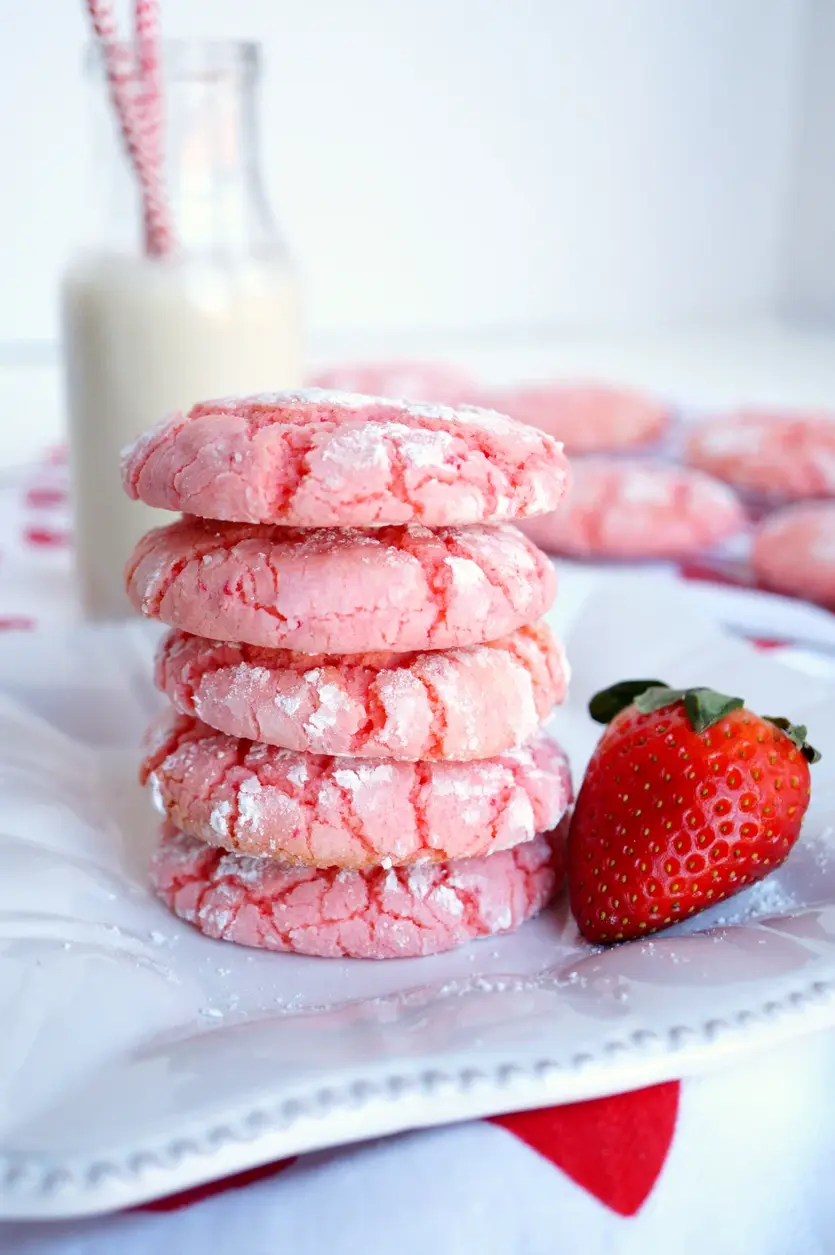 strawberry cake mix crinkle cookies