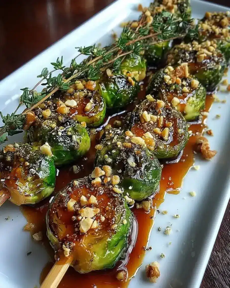 Caramelized Brussels Sprouts Christmas Skewers with Walnut Honey