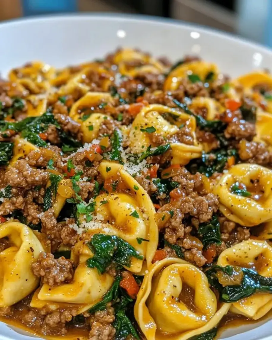 Garlic Butter Beef and Spinach Tortellini