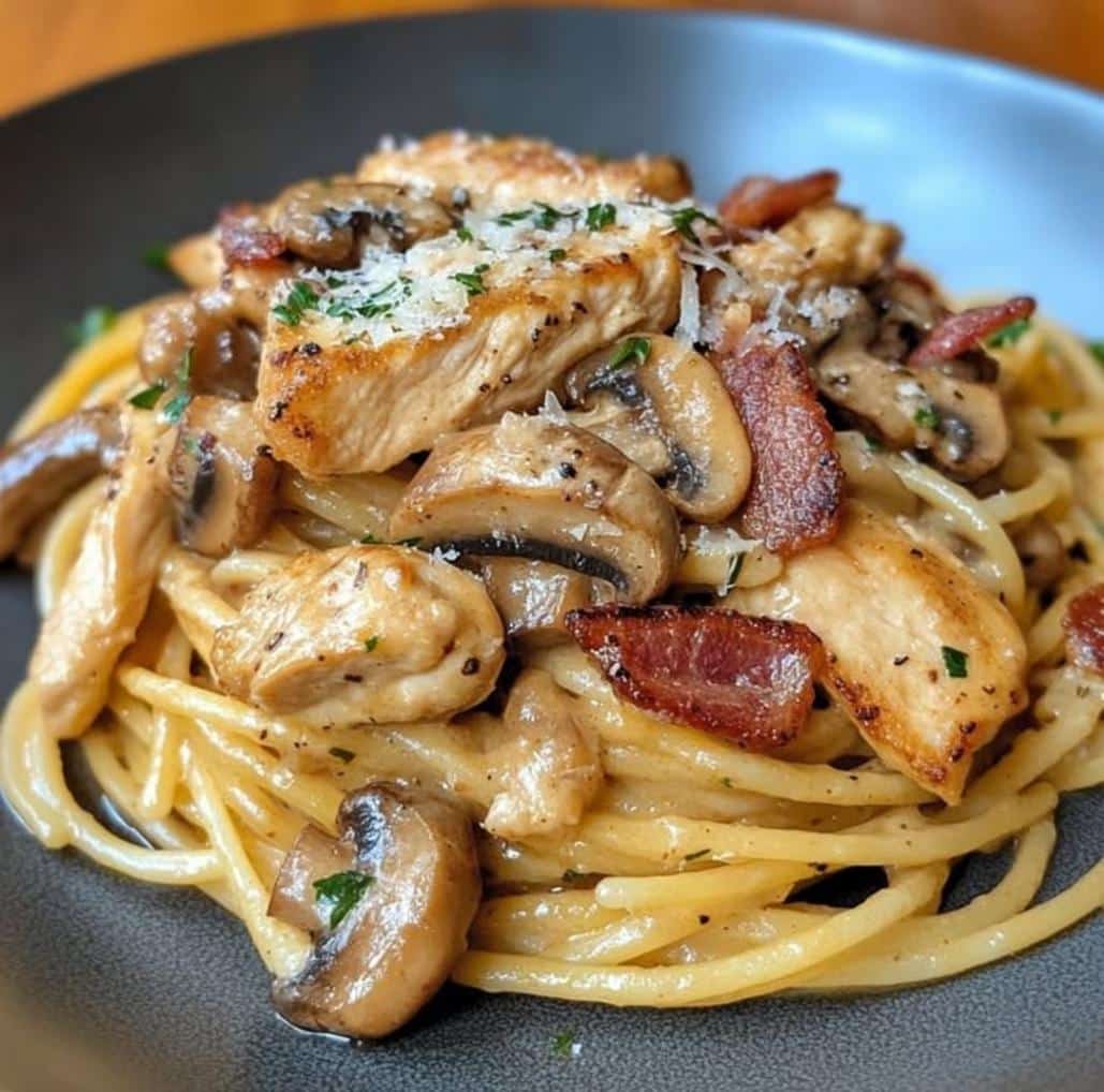 Creamy Bacon Chicken Mushroom Pasta