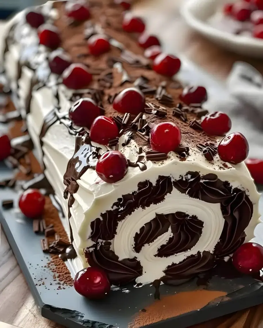 HEAVENLY BLACK FOREST ROLL CAKE