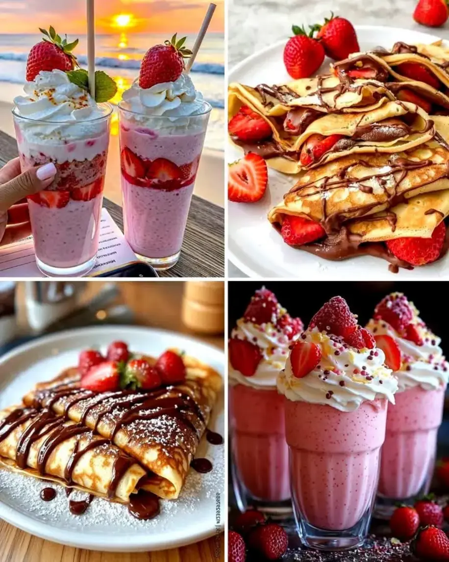 Strawberry crepe strawberry milkshake perfection