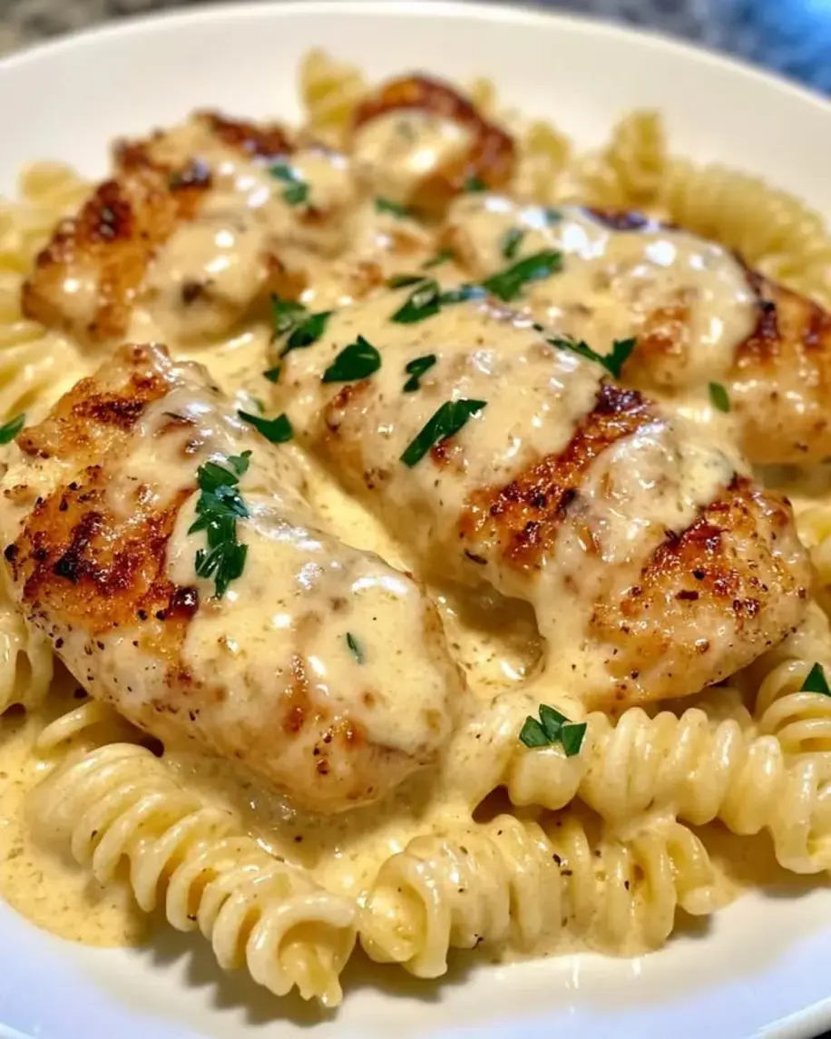 Creamy Garlic Butter Chicken and Rotini in Parmesan Sauce