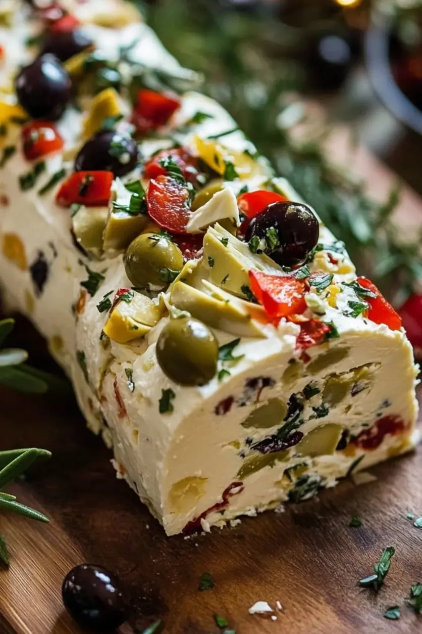 Festive Holiday Antipasto Cream Cheese Log