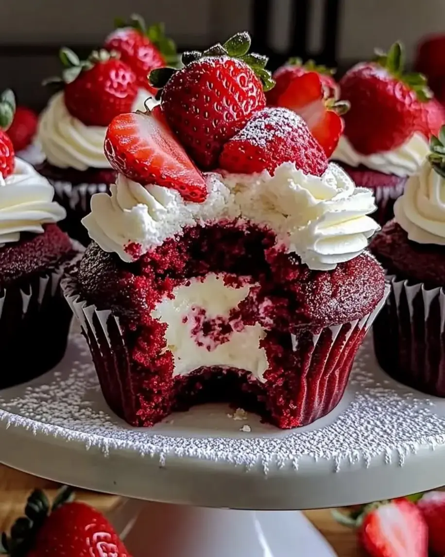 Strawberry Cheesecake Red Velvet Cupcakes
