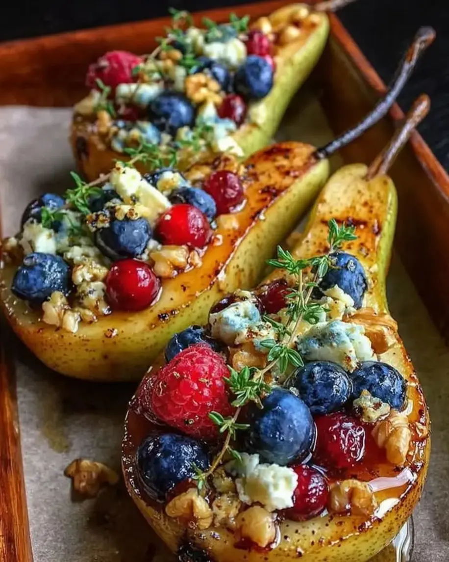 Baked Pears with Berries Honey Walnuts Blue Cheese