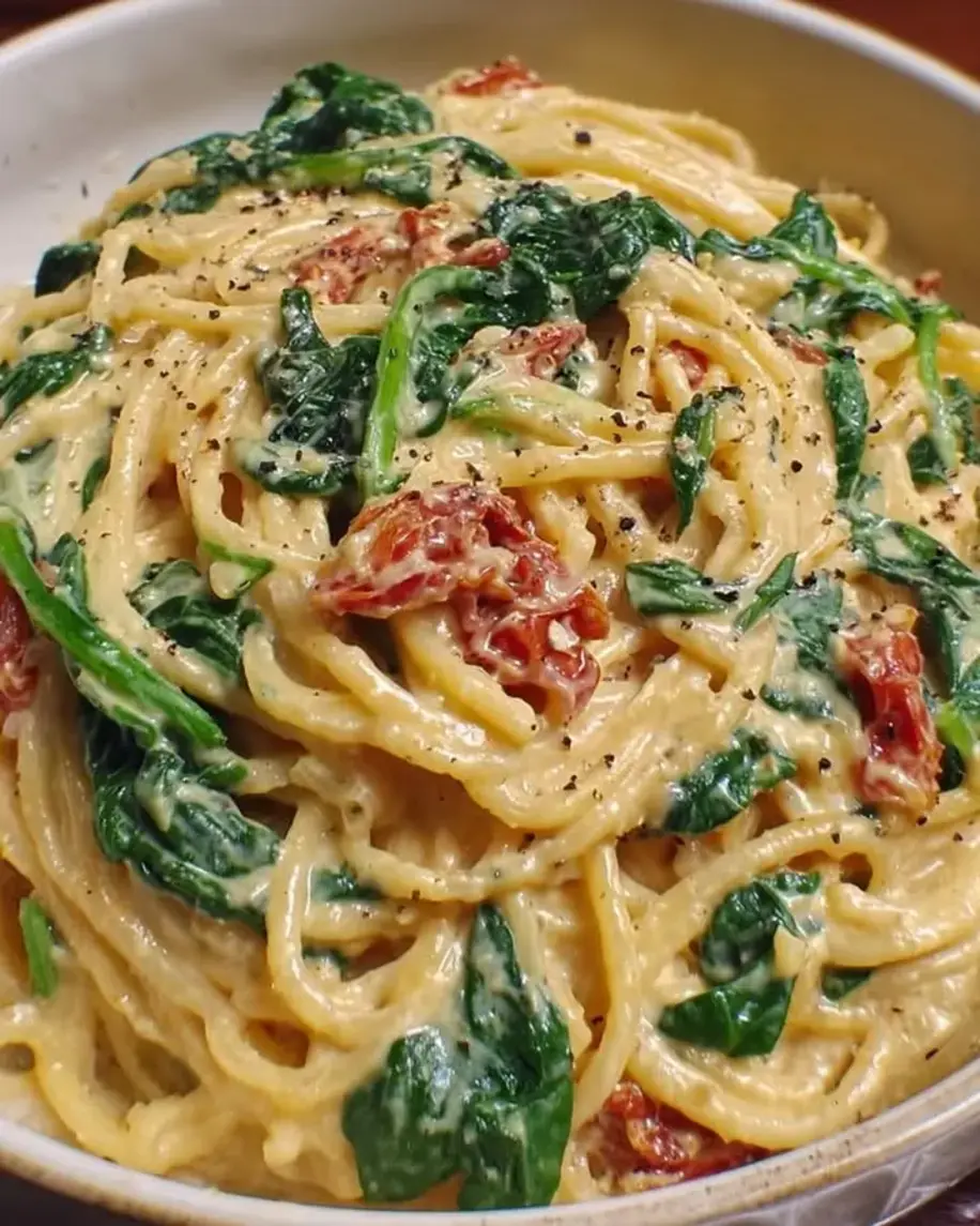 Spaghetti Spinach with Sun Dried Tomato Cream Sauce