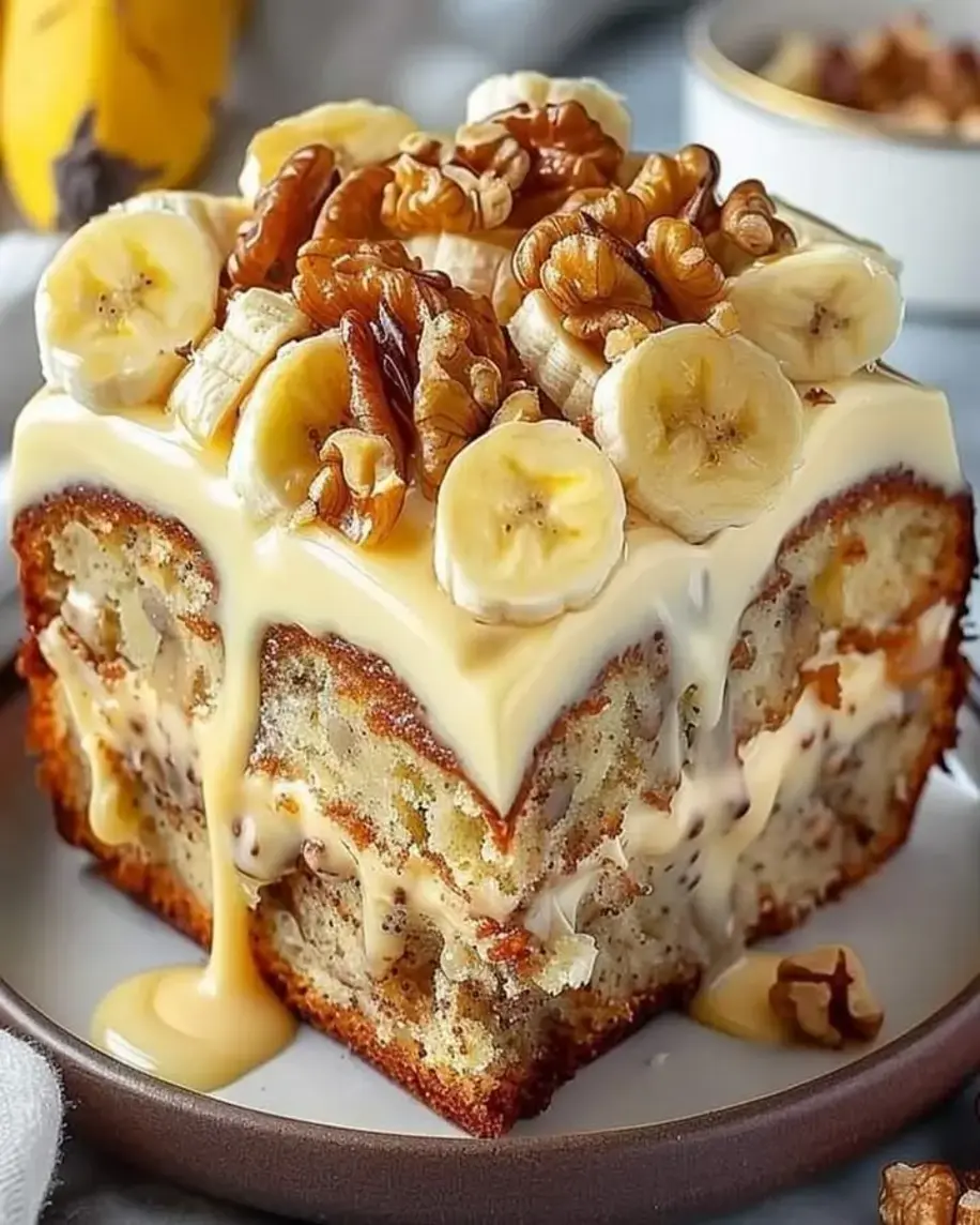 Easy Vanilla Banana Walnut Cake