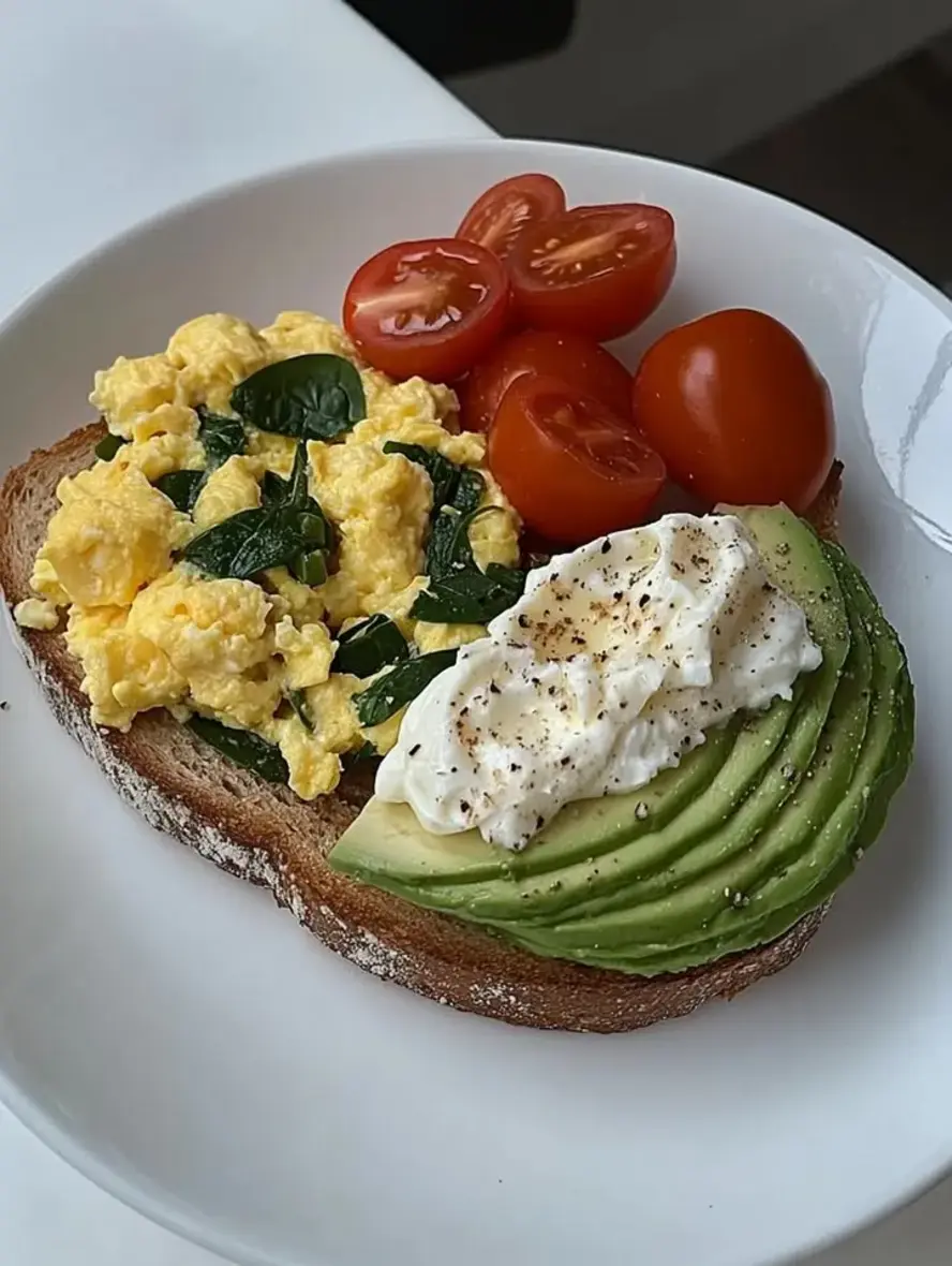 Avocado Toast with Scrambled Eggs Cherry Tomatoes