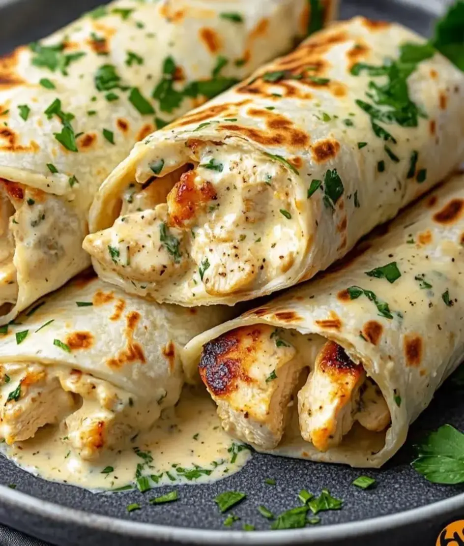 Savory Chicken Wraps with a Garlic Cream Sauce