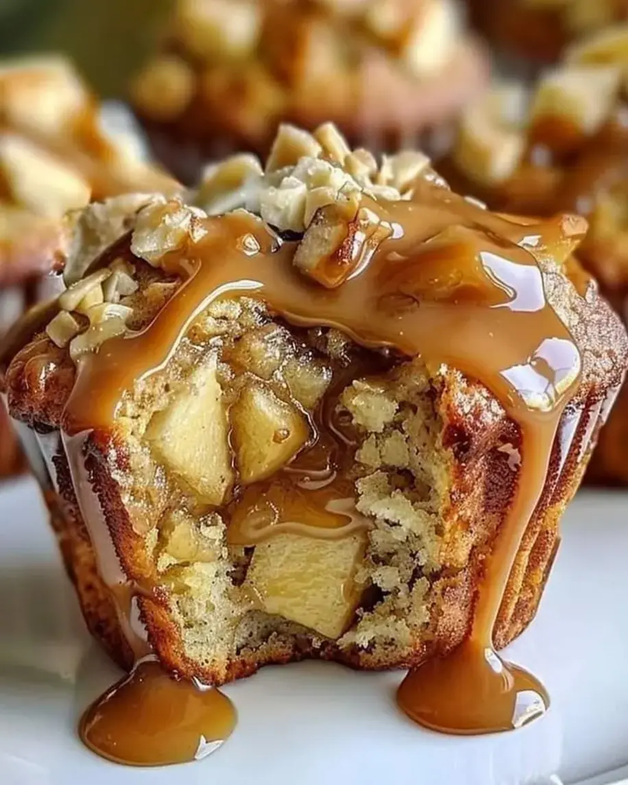 Caramel Apple Muffins Recipe with Walnuts Caramel Drizzle