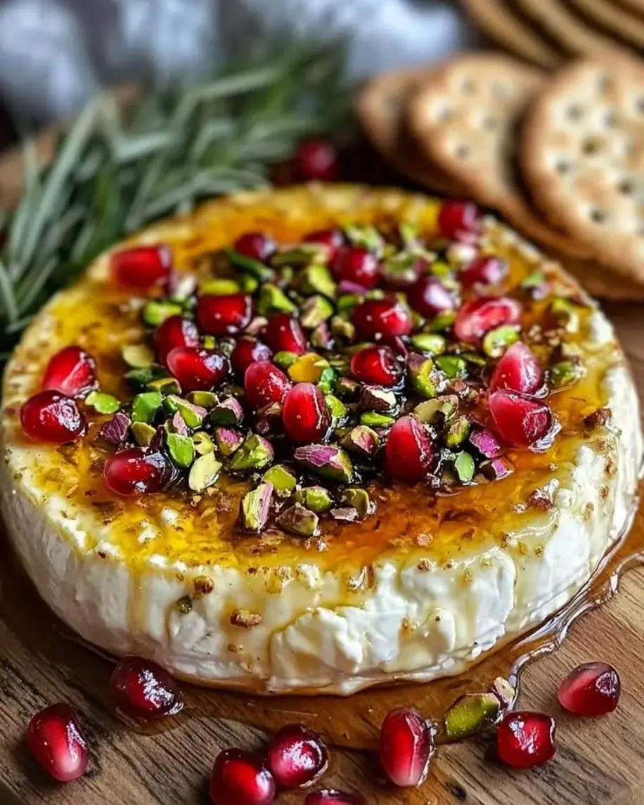 Warm Goat Cheese with Pomegranate Pistachios Rosemary Infused Honey