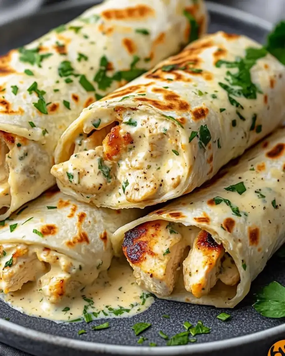Savory Chicken Wraps with a Garlic Cream Sauce