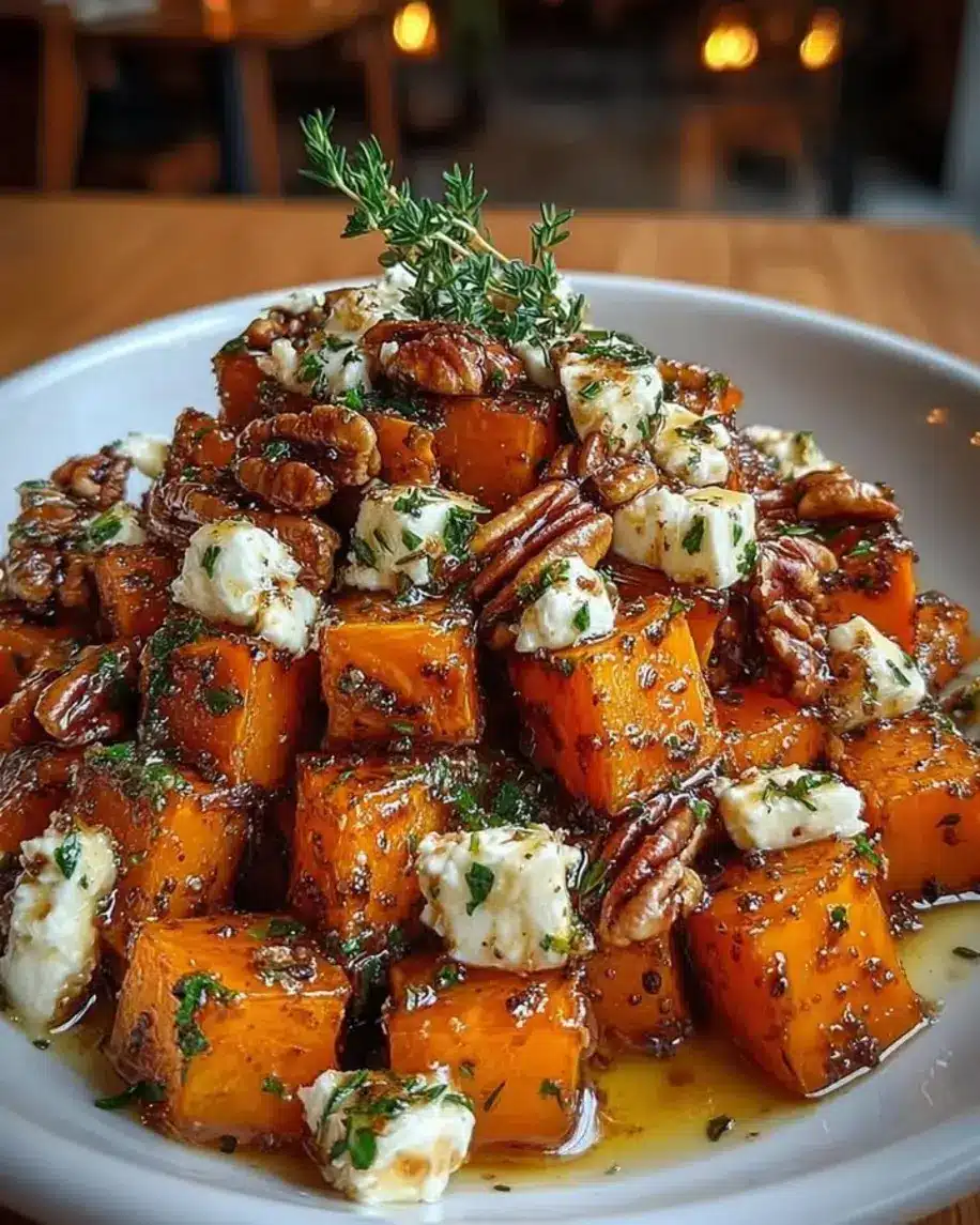 Caramelized Butternut Squash with Brie Hot Honey Pecans
