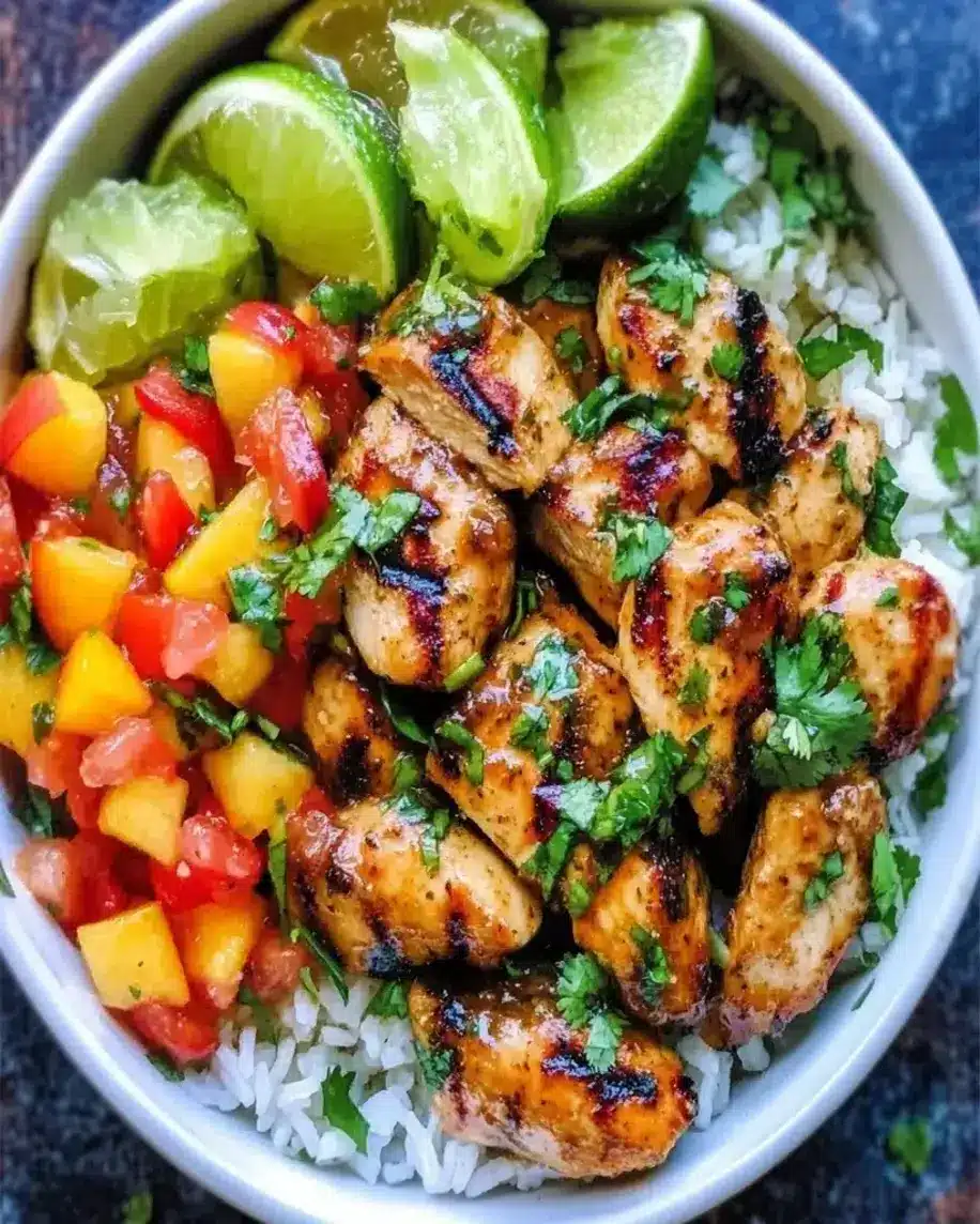 Cilantro Lime Chicken Bowls with Peach Salsa 30 Min Meal