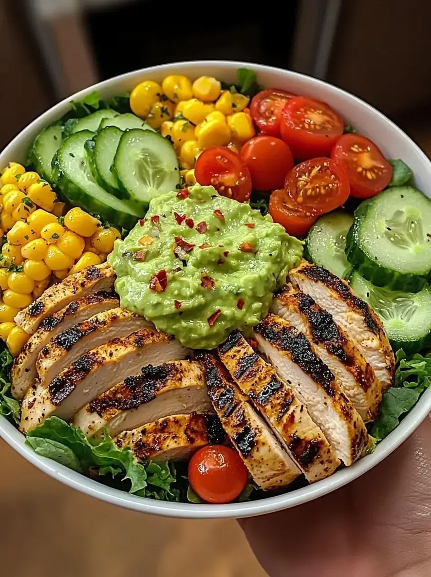 Epic Grilled Chicken Bowl with Creamy Avocado Sauce Veggies